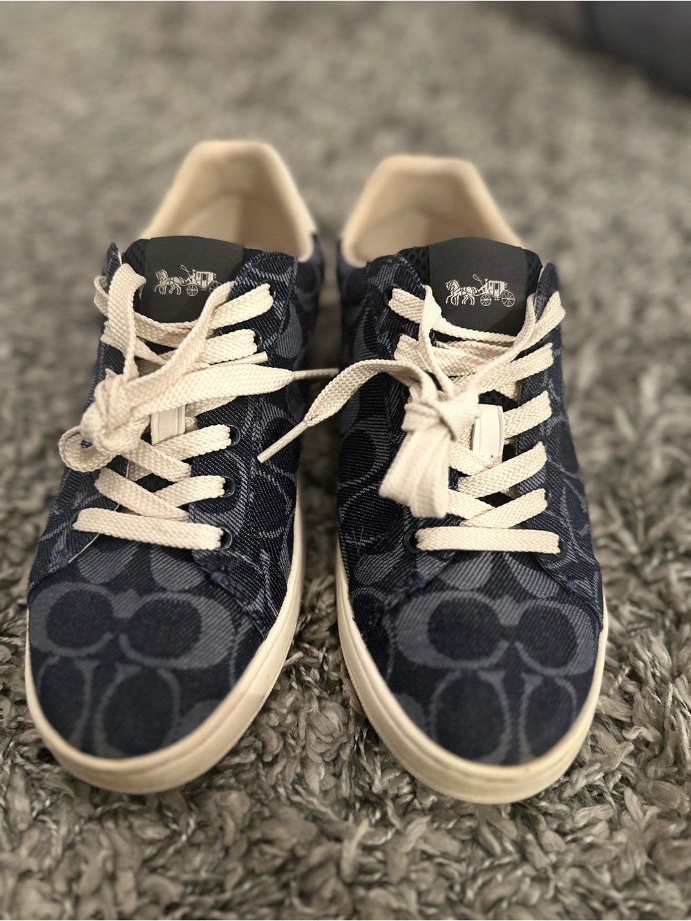 Coach Navy and White Low-Top Logo Sneakers